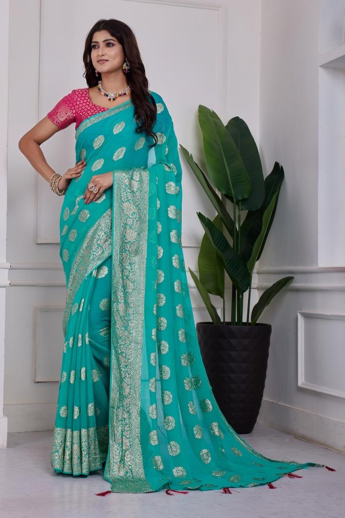 GEORGETTE  VISCOSE VIBING ZARI SAREE