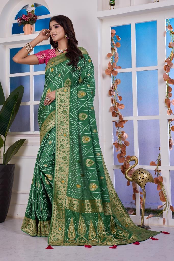 RICH SILK VIVING ZARI & BANDHEJ SAREE