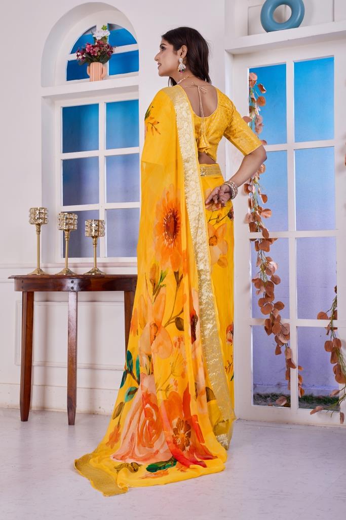 CHIFFON PRINT VIVING ZARI SAREE