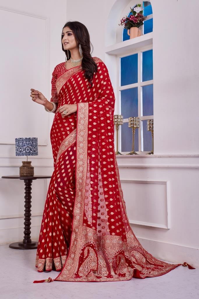GEORGETTE KHADDI WEAVING HANDWORK SAREE